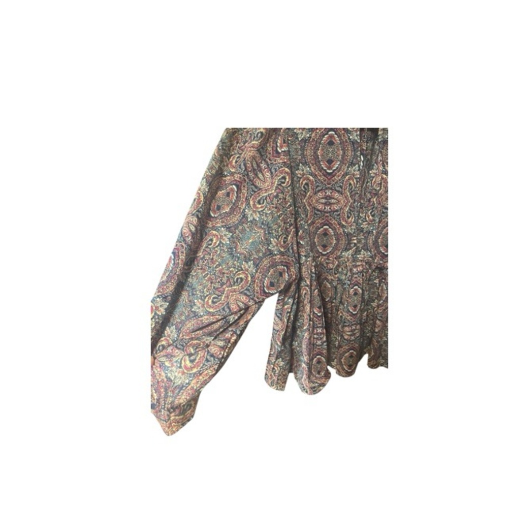 Banana Republic Factory Paisley Ballon Sleeve Tie Neck Blouse In Blue Ash - Picture 4 of 6